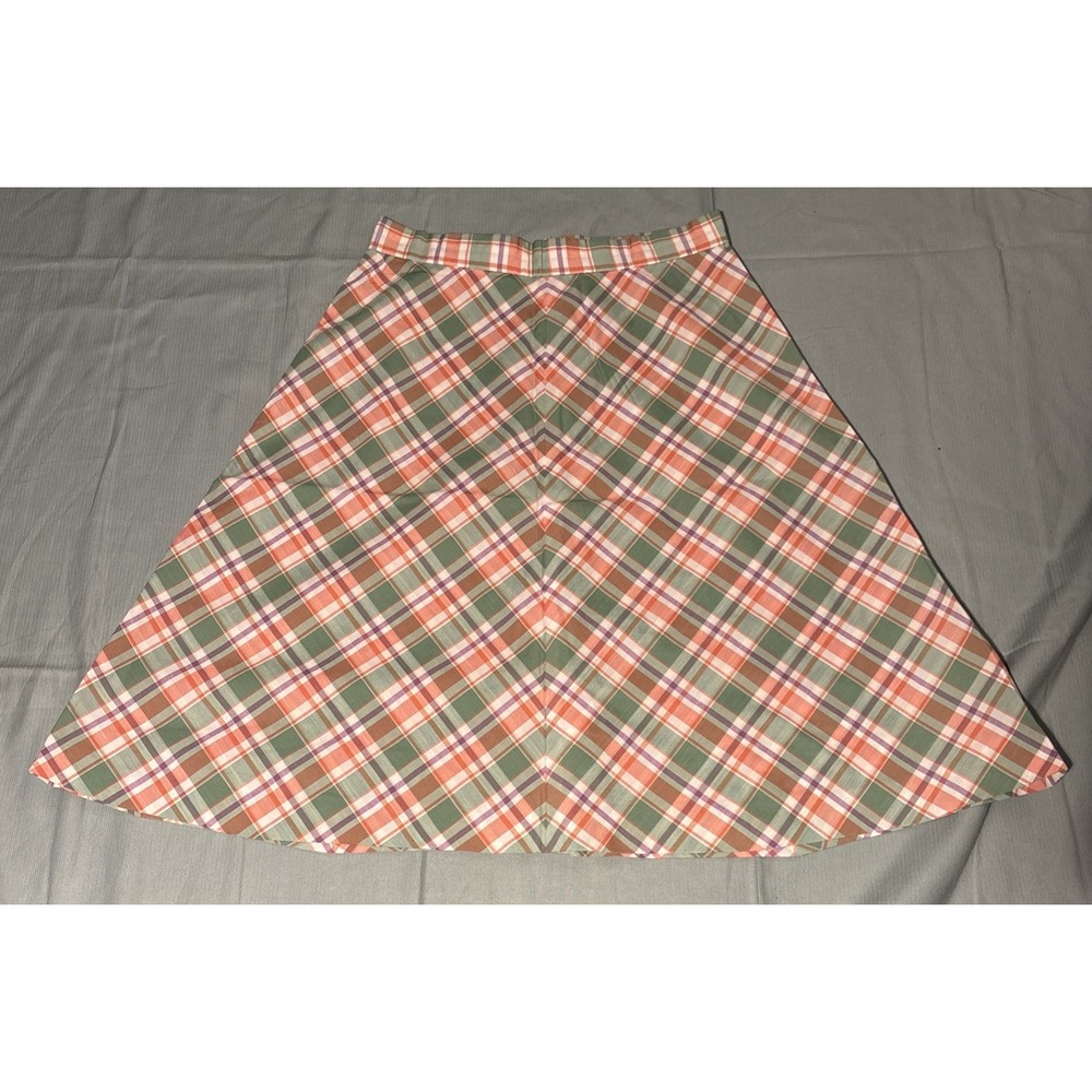 Vintage Panther Plaid A-Line Skirt Green Orange Purple High Waist Size 11/12